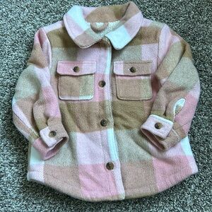 2T pink brown and white plaid shacket toddler girl from Old Navy with buttons
